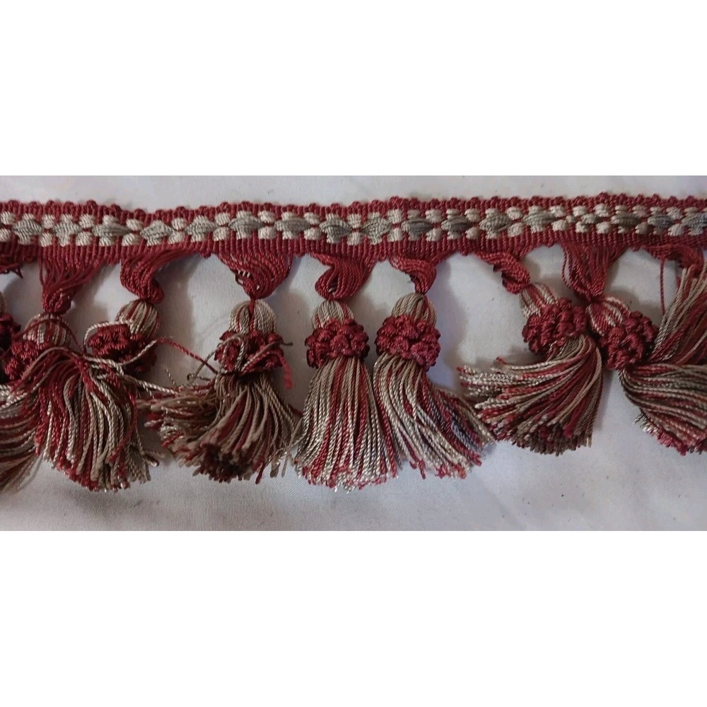 Tassel Fringe 3" Trim Curtain Cushion Edge Burgandy Dull Silver By The Yard